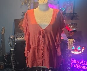 Jack by BB Dakota Rust Blouse with Ruffle Sleeves